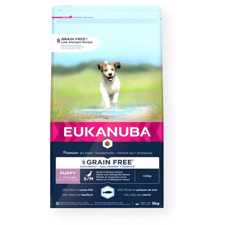Eukanuba Grain Free Puppy Ocean Fish S/M - Eukanuba hundfoder - 8710255184760 - 1