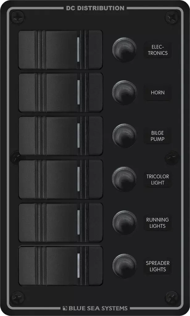 Blue Sea Systems Panel H2O 12VDC CLB 6-pos Black - Batteri och elektriska tillbehör - 632085083731 - 1