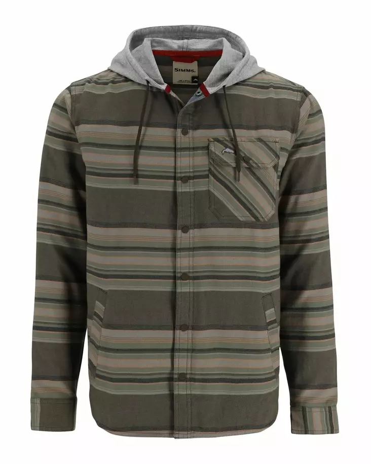 Simms Santee Flannel Hoody Hickory Dolomite Blanket Stripe - Skjortor - 694264656402 - 1