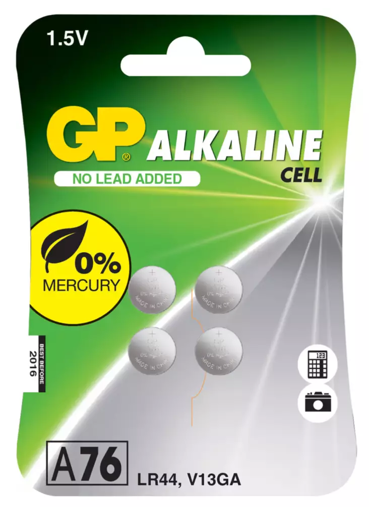 GP 1.5V A76/LR44/V13GA 4kpl paristo - Batterier och powerbanker - 4891199162473 - 1