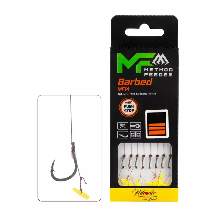 Mikado MF Rig MF14 Push Stop Barbed Braid 10cm - Färdigknutna krokar - 5900637121213 - 1