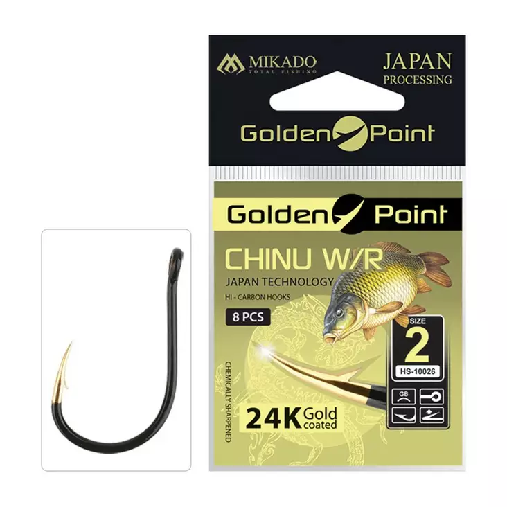 Mikado Golden Point Chinu with Ring 9 pcs #6 - Öglekrokar & spadkrokar - 5900637616344 - 1