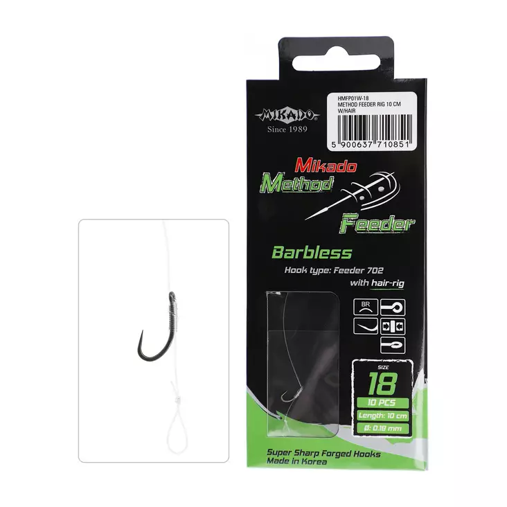 Mikado Method Feeder Rig HMFP01W Hair Barbless #16 - Färdigknutna krokar - 5900637710844 - 1