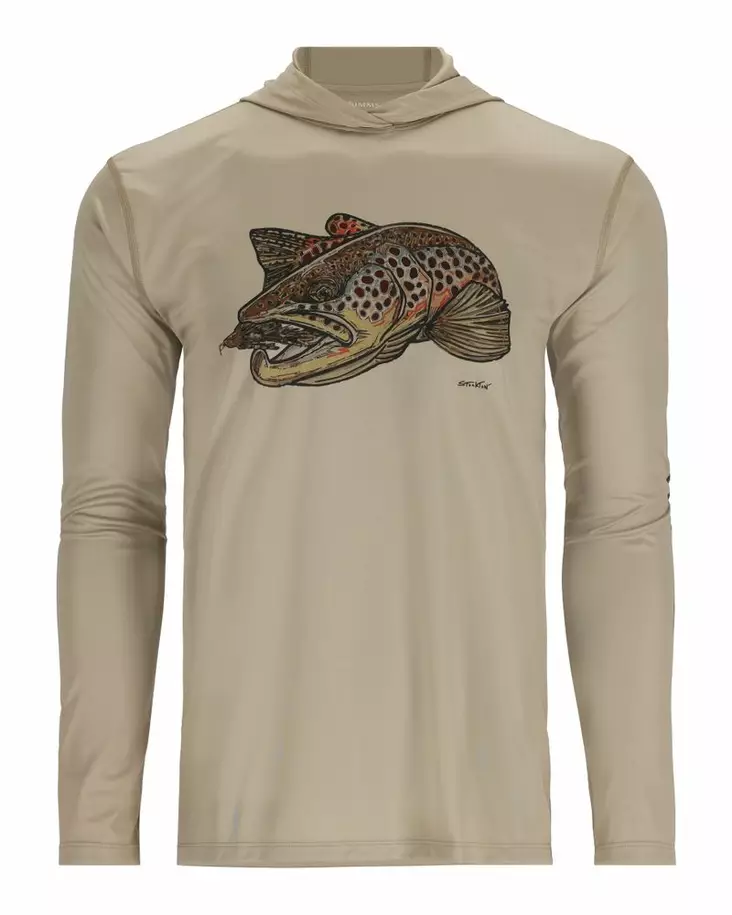 Simms Tech Hoody - Artist Series Stone Brown Trout - Huvtröjor - 694264606834 - 1