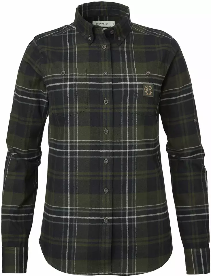 Chevalier Heron Flannel Shirt Women October Green Checked - Jägartröjor - 808491167826 - 1