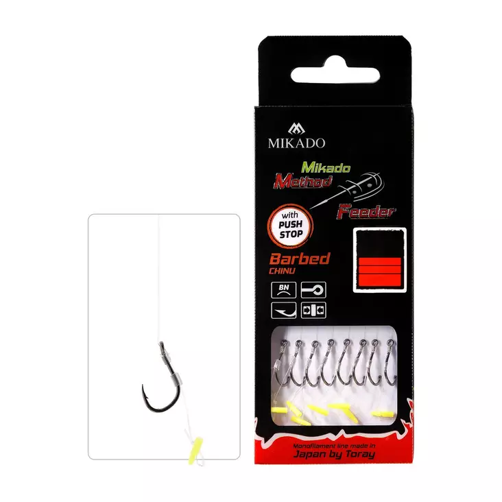 Mikado MF Rig HMFB12P Push Stop Mono Barbed - Färdigknutna krokar - 5900637721086 - 1