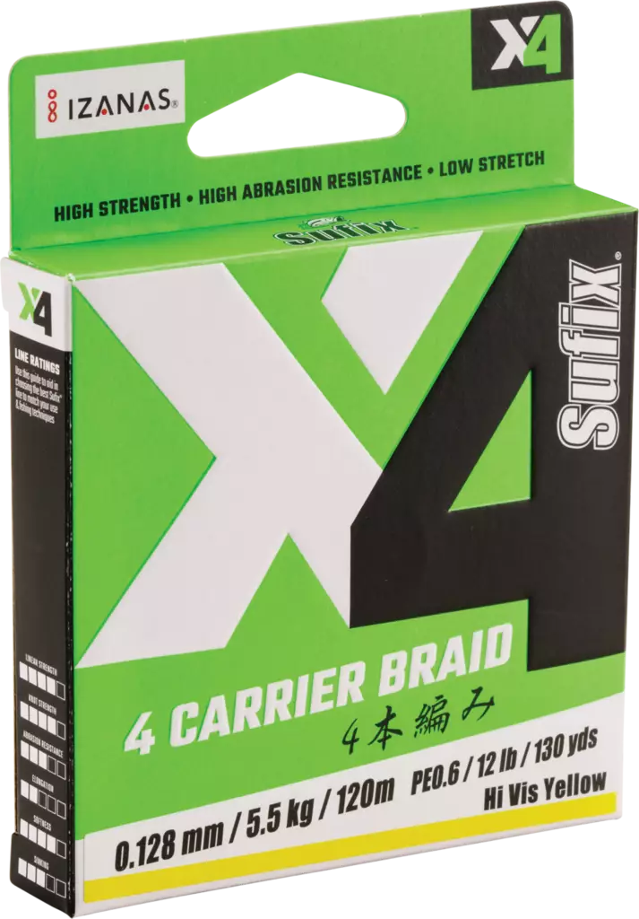 Sufix X4 Braid 0,165mm HiVis Yellow - Flätlinor - 024777740075 - 1