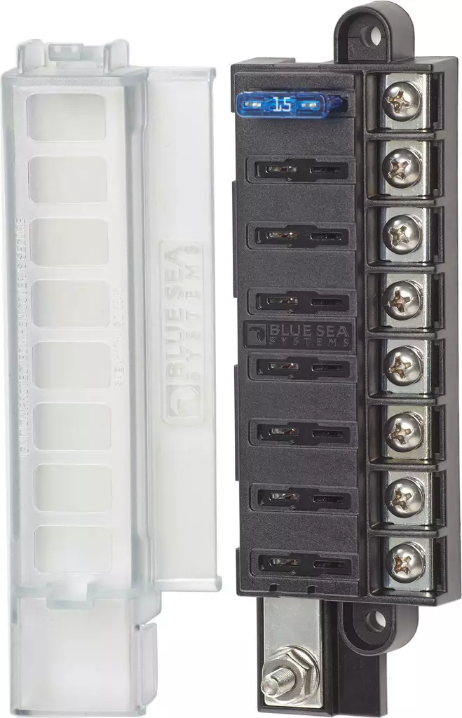 Blue Sea Systems Fuse Block ST-Blade Compact 8 Circuits with Cover - Batteri och elektriska tillbehör - 632085050467 - 1