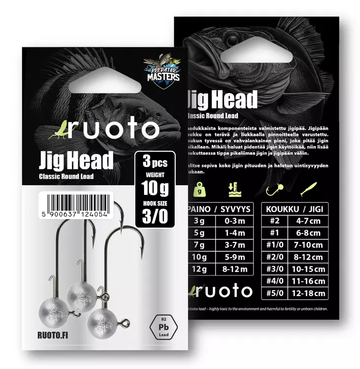 Ruoto PredatorMasters Jig Head 10g - "Classic Round Lead" - Jiggskallar - 6438407013387 - 2