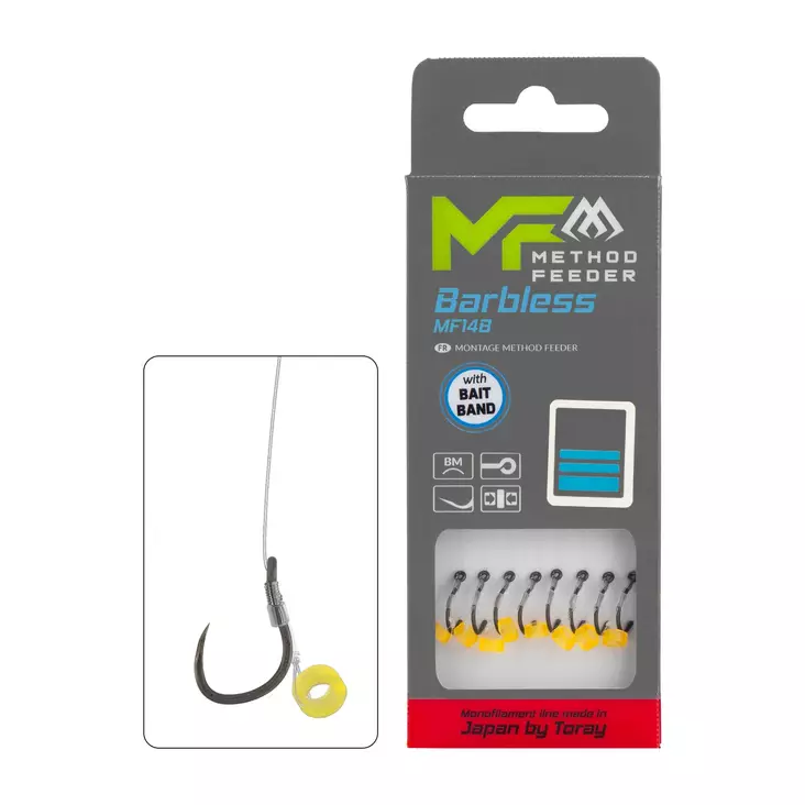 Mikado MF Rig MF14 Bait Band Barbless Mono 10cm - Färdigknutna krokar - 5900637120698 - 1