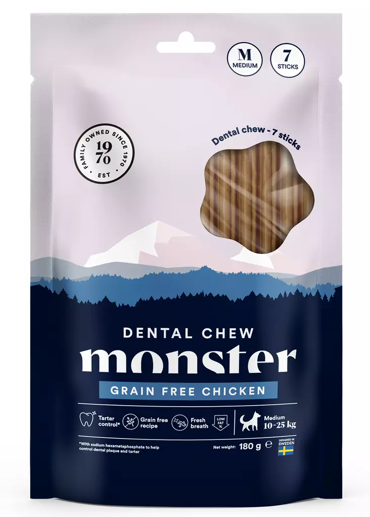 Monster Dog Dental Chew GF Chicken 7pcs - Hundens tuggben och -stick - 7350040126448 - 1