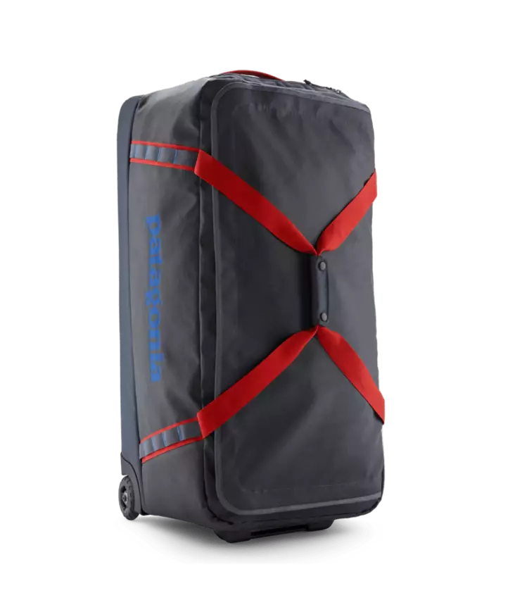 Patagonia Black Hole Wheeled Duffel 100L Smolder Blue w/Amanita Red - Utrustningväskor - 198077742098 - 1