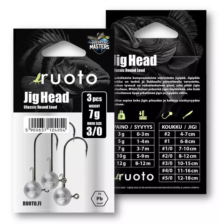 Ruoto PredatorMasters Jig Head 7g - "Classic Round Lead" - Jiggskallar - 6438407013318 - 1