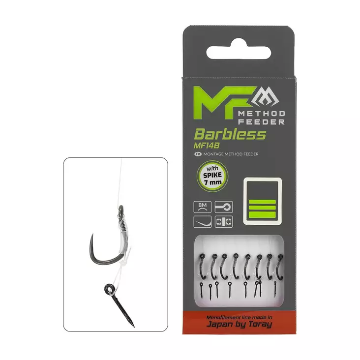 Mikado MF Rig MF14 Spike Barbless Mono 10cm - Färdigknutna krokar - 5900637120759 - 1